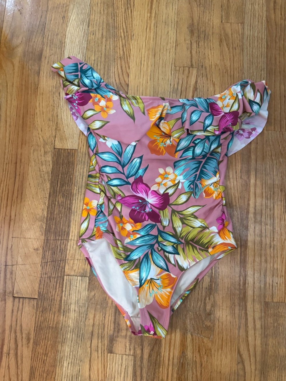 Women’s M Pink Tropical Floral One-Piece Swimsuit